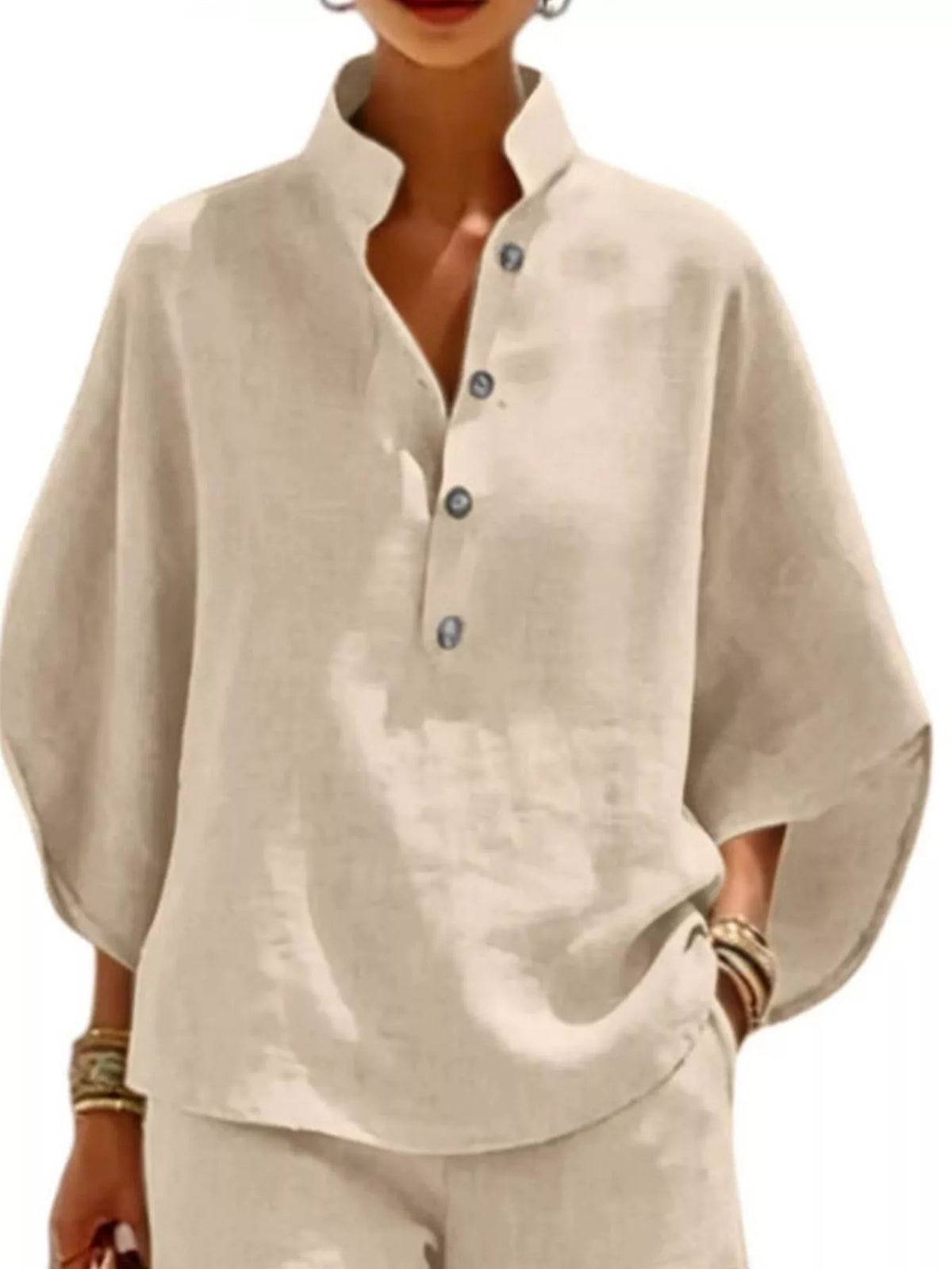 Button detail loose fit top and shorts set