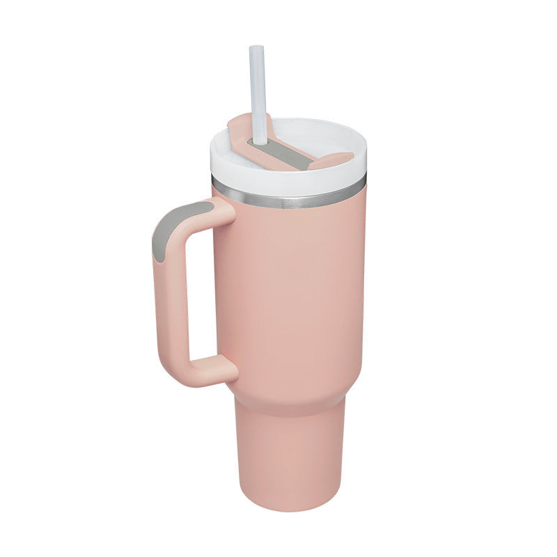 Gobelet isotherme de 113 cl avec poignée et paille, en acier inoxydable, anti-fuite, avec couvercle, idéal pour la voiture, la salle de sport, le bureau ou les voyages.
