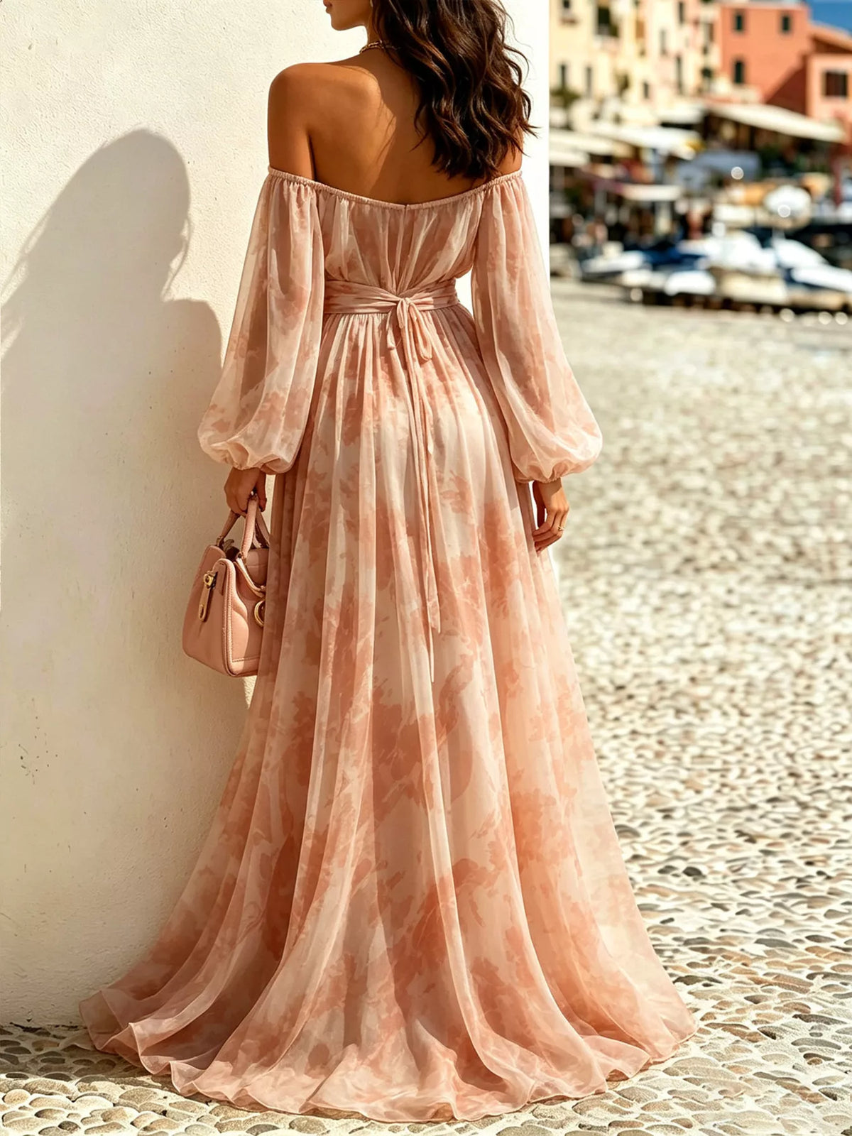 Off-shoulder balloon-sleeve maxi dress