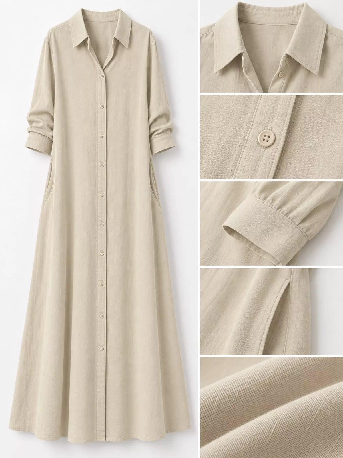 Button front long sleeve maxi shirt dress