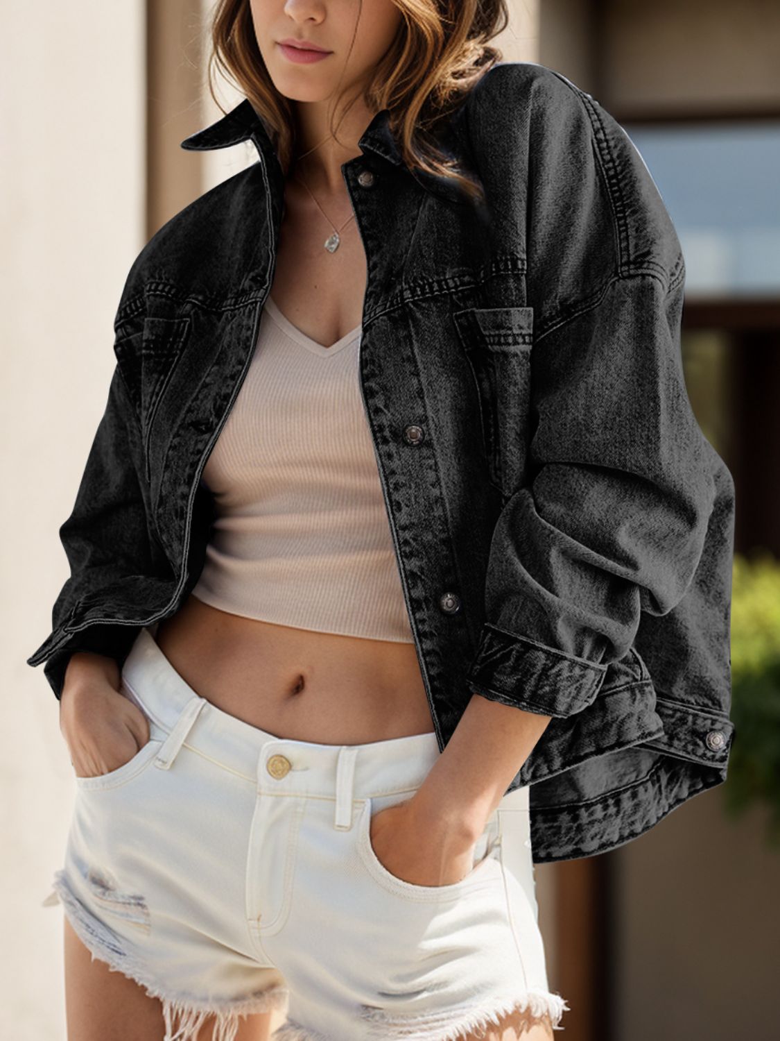 Pocketed button up denim jacket