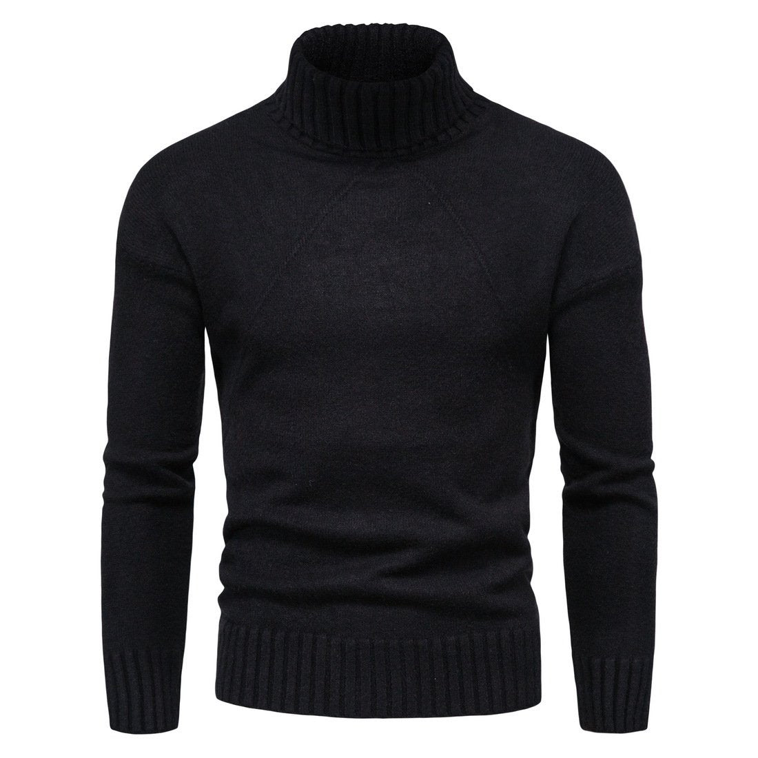 Rib trim turtleneck sweater, Black, front