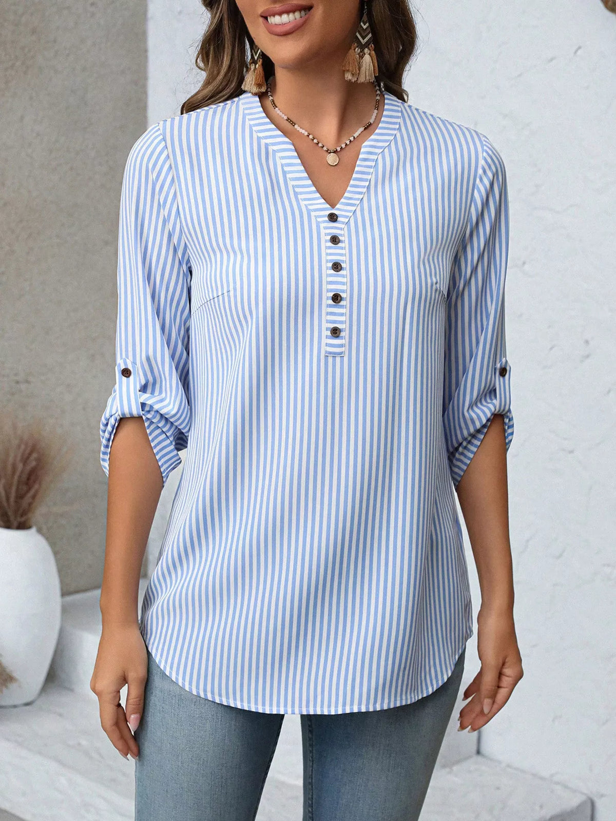Striped roll-sleeve blouse