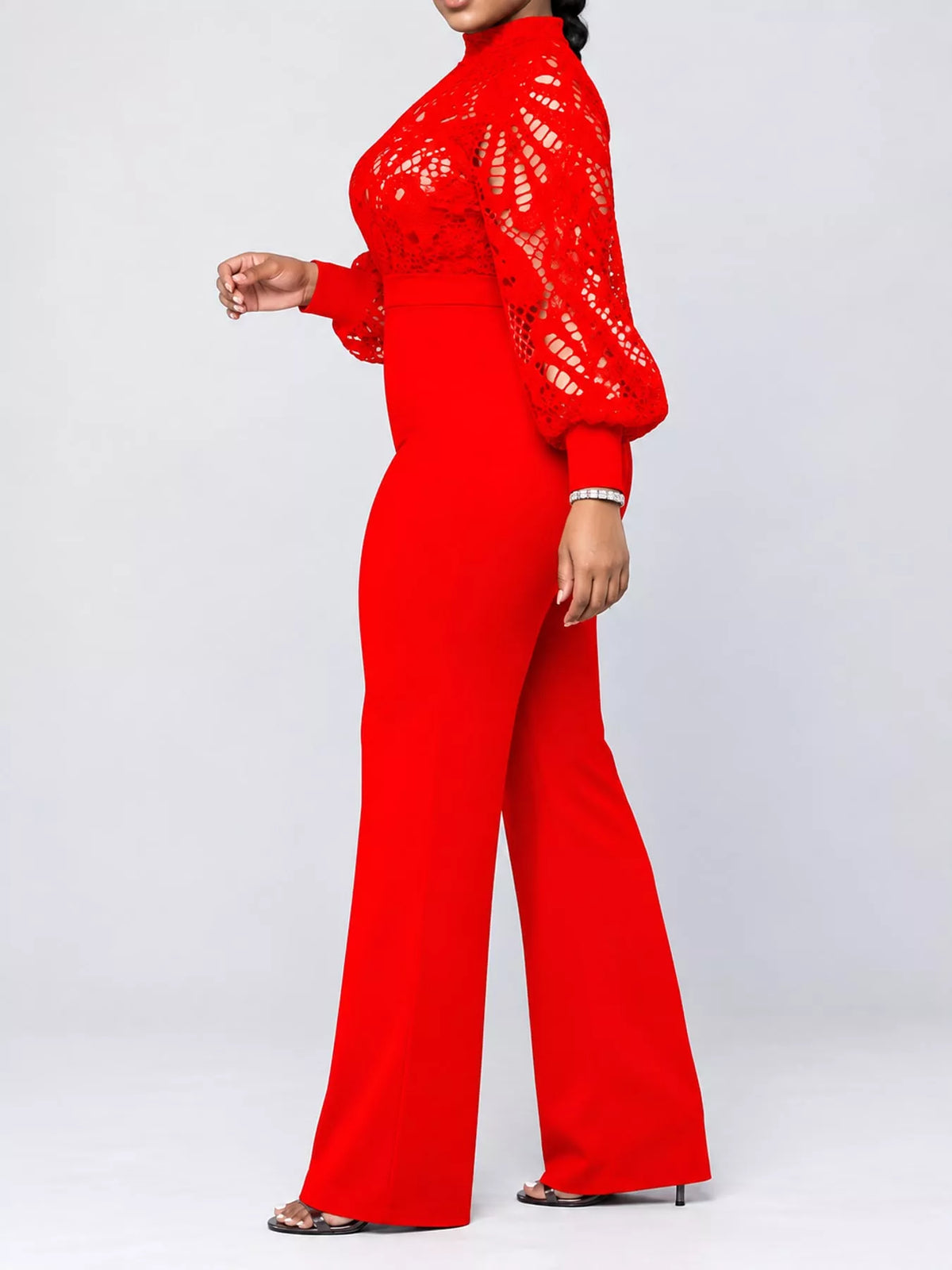Lace lantern-sleeve jumpsuit