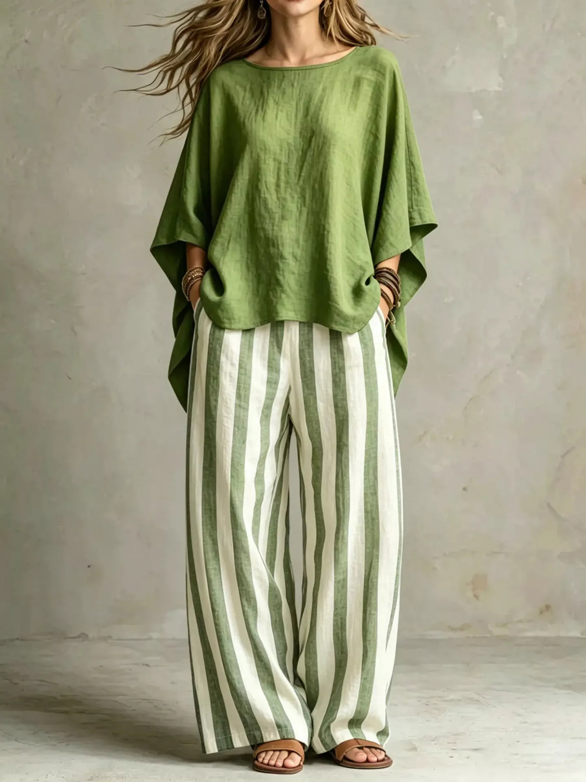 Relaxed top and pants set – olive