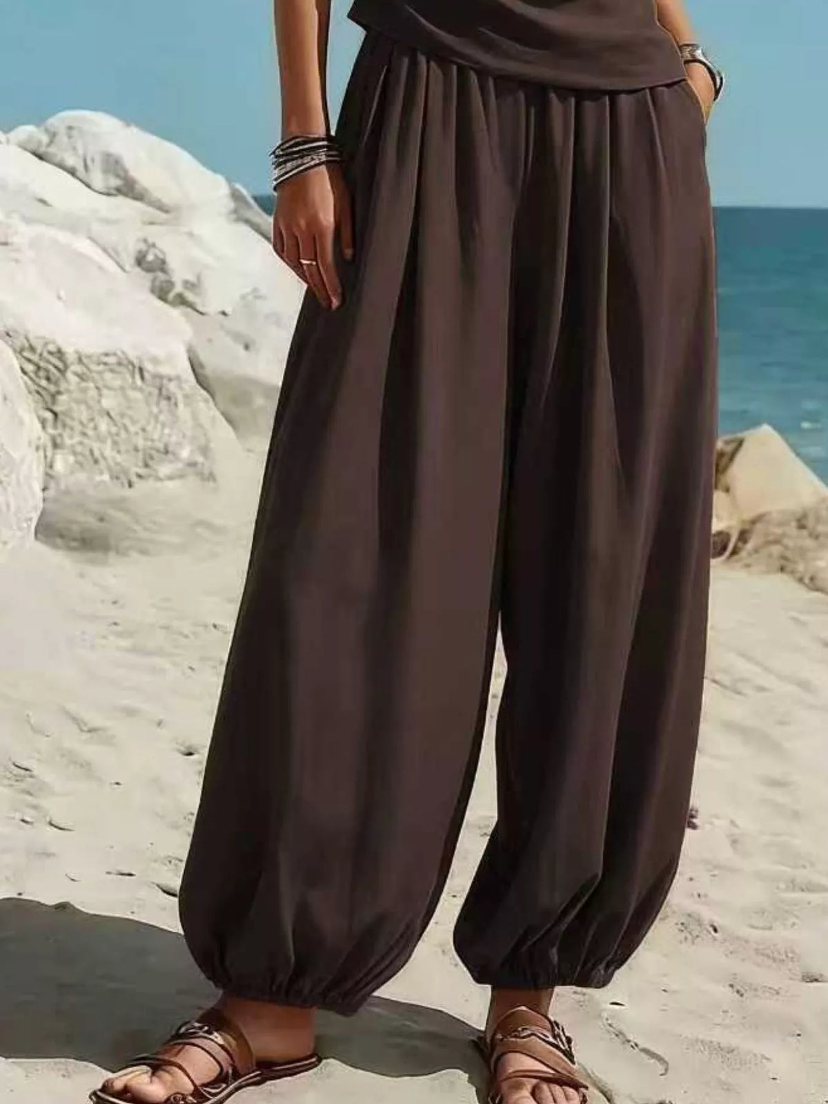 One-shoulder sleeveless top and harem pants set
