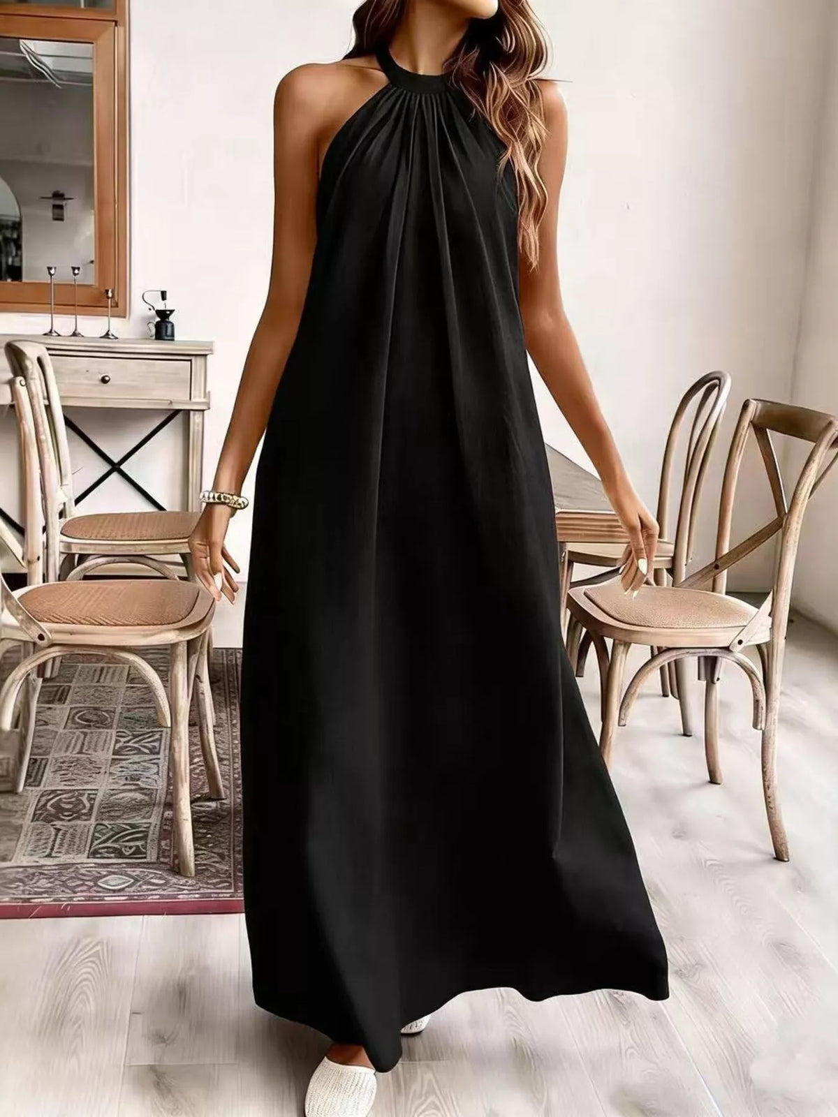 Halter neck maxi dress, Black