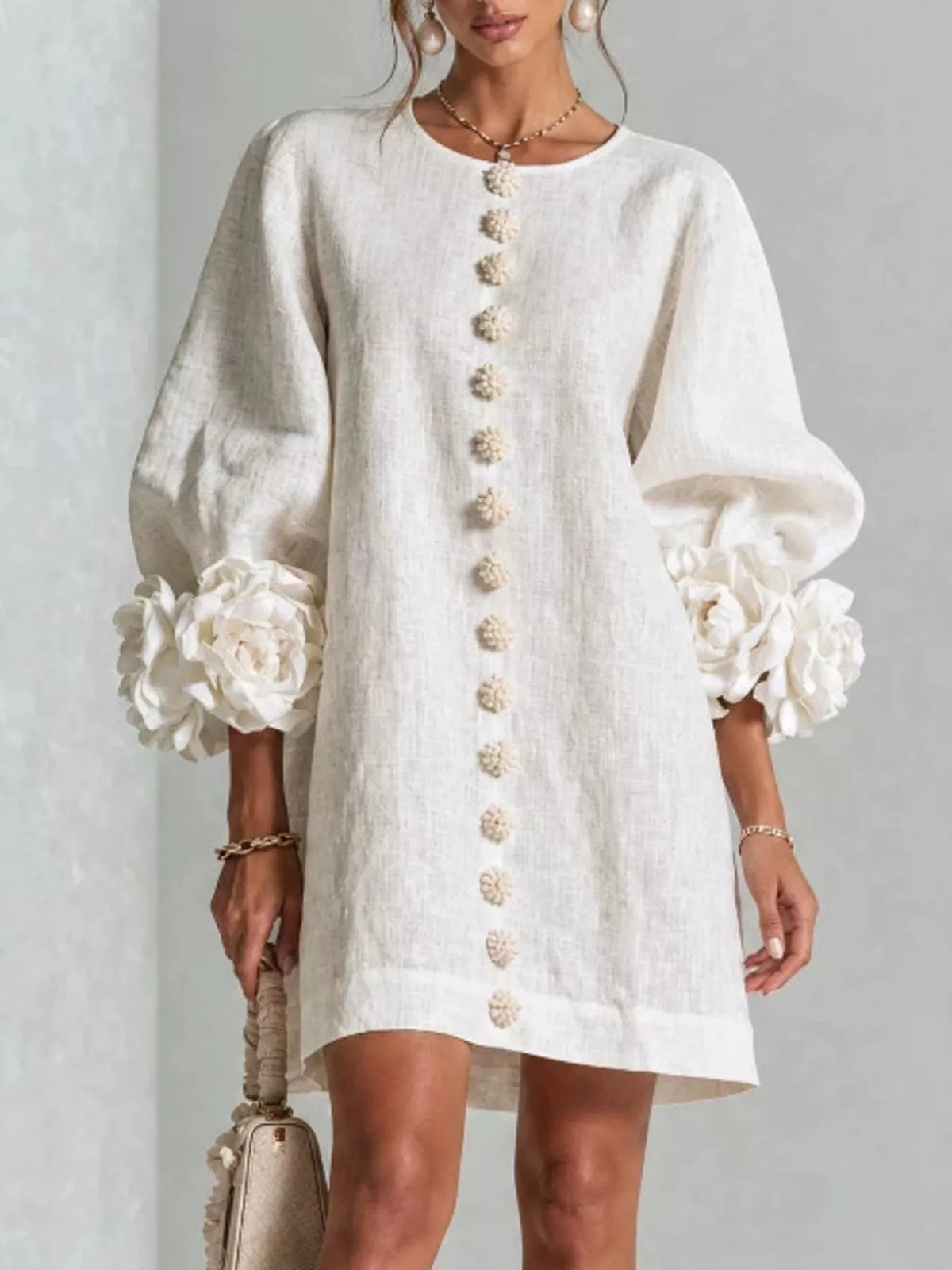 3D floral mini dress – white