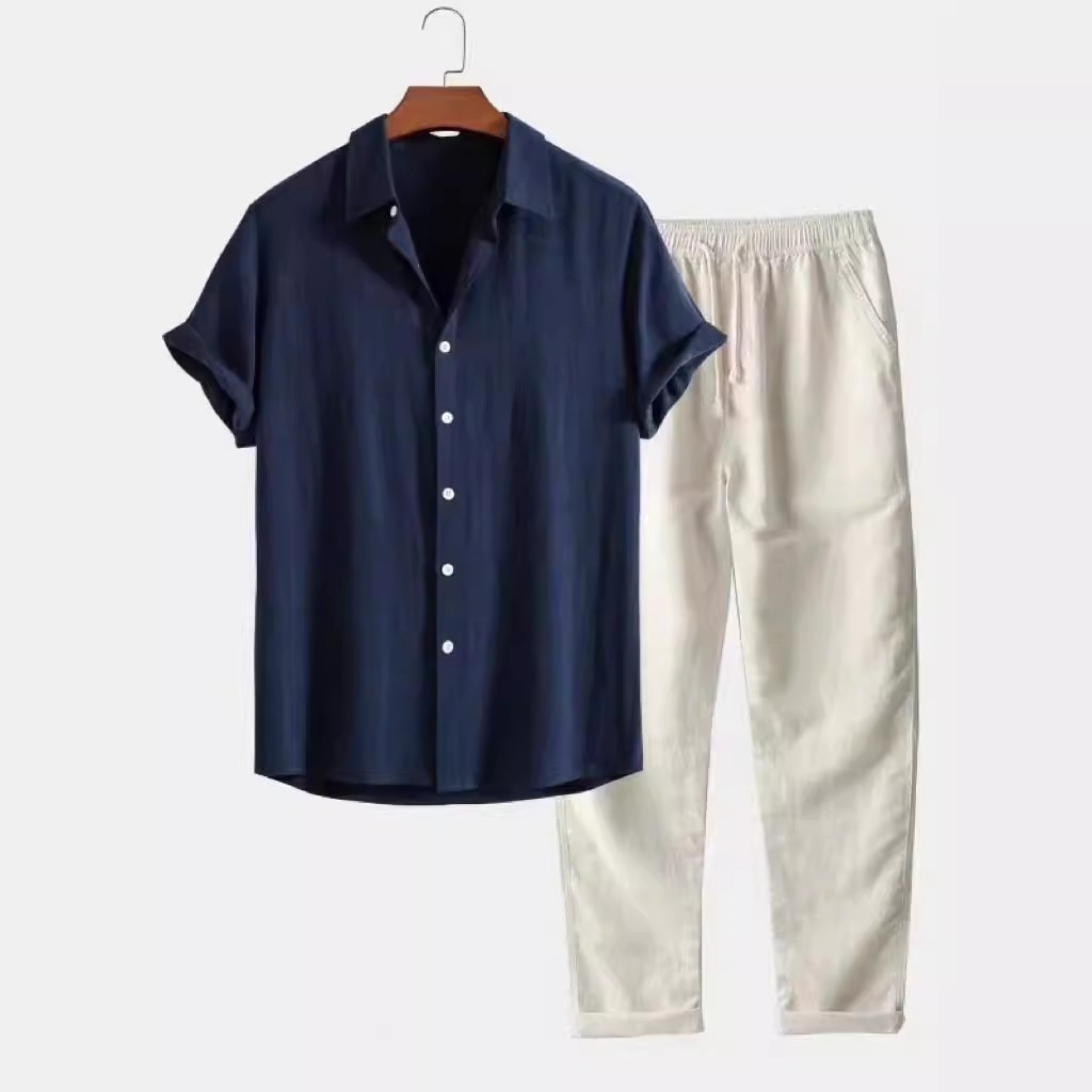 Cotton-linen shirt and trouser set