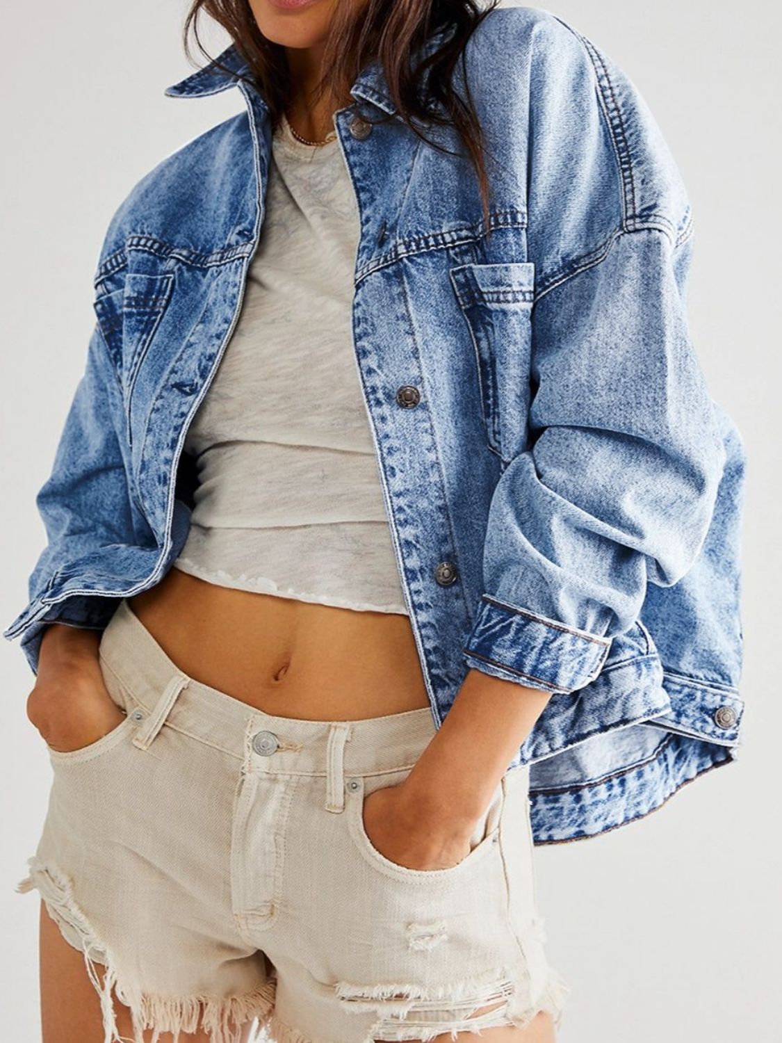 Pocketed button up denim jacket