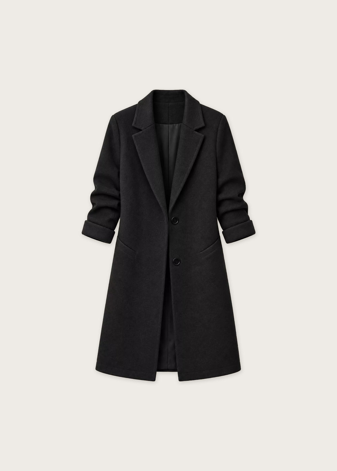 Lapel button coat, Black, flat
