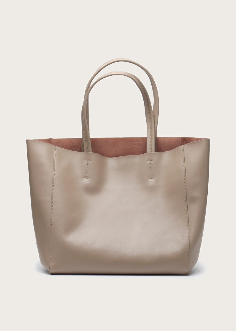 Soft leather shopper tote, Taupe, front