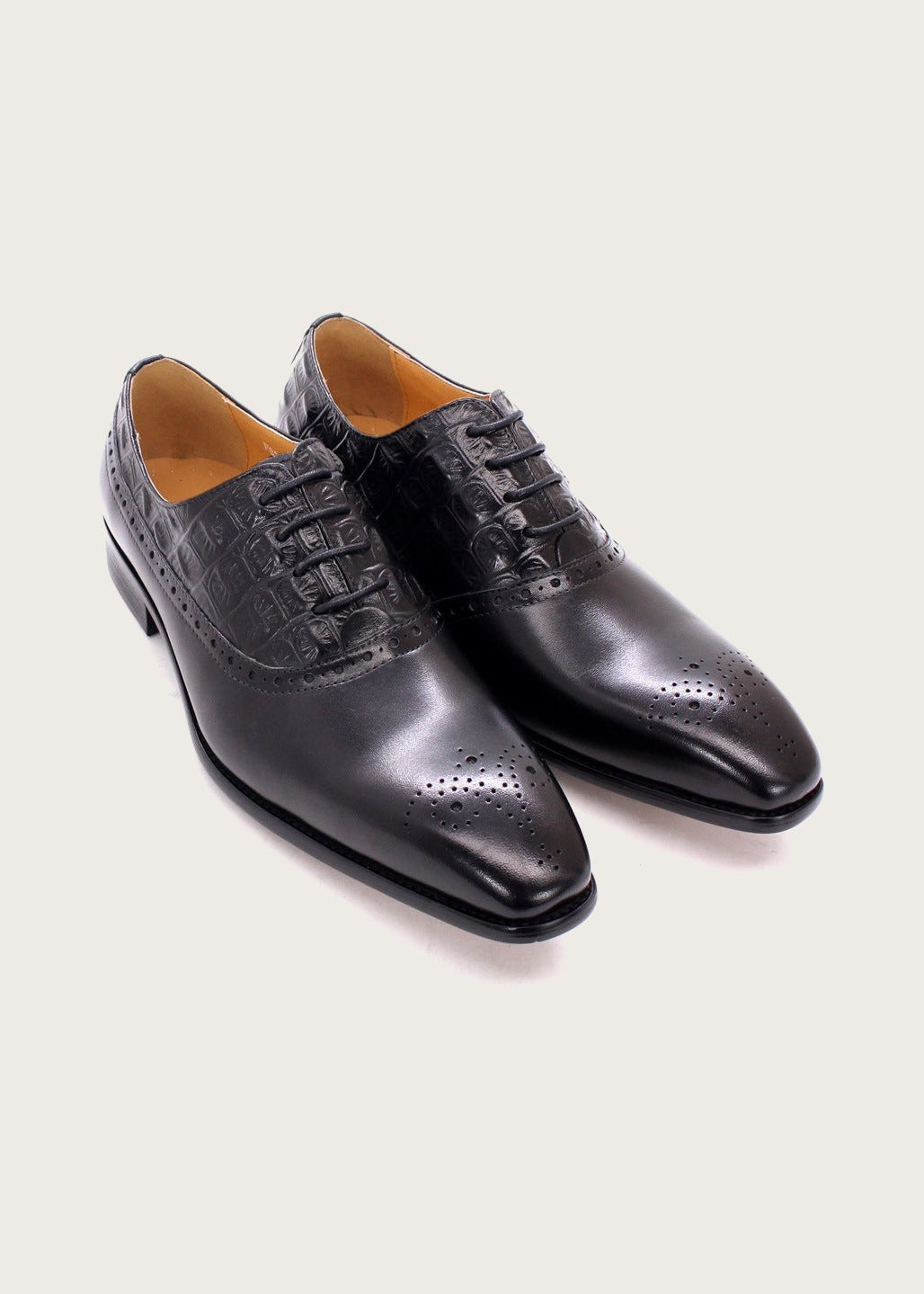 Leather medallion toe oxfords, Black, side