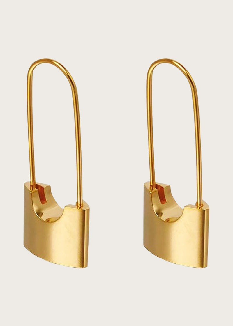 Lock earrings, 18k gold plated, front