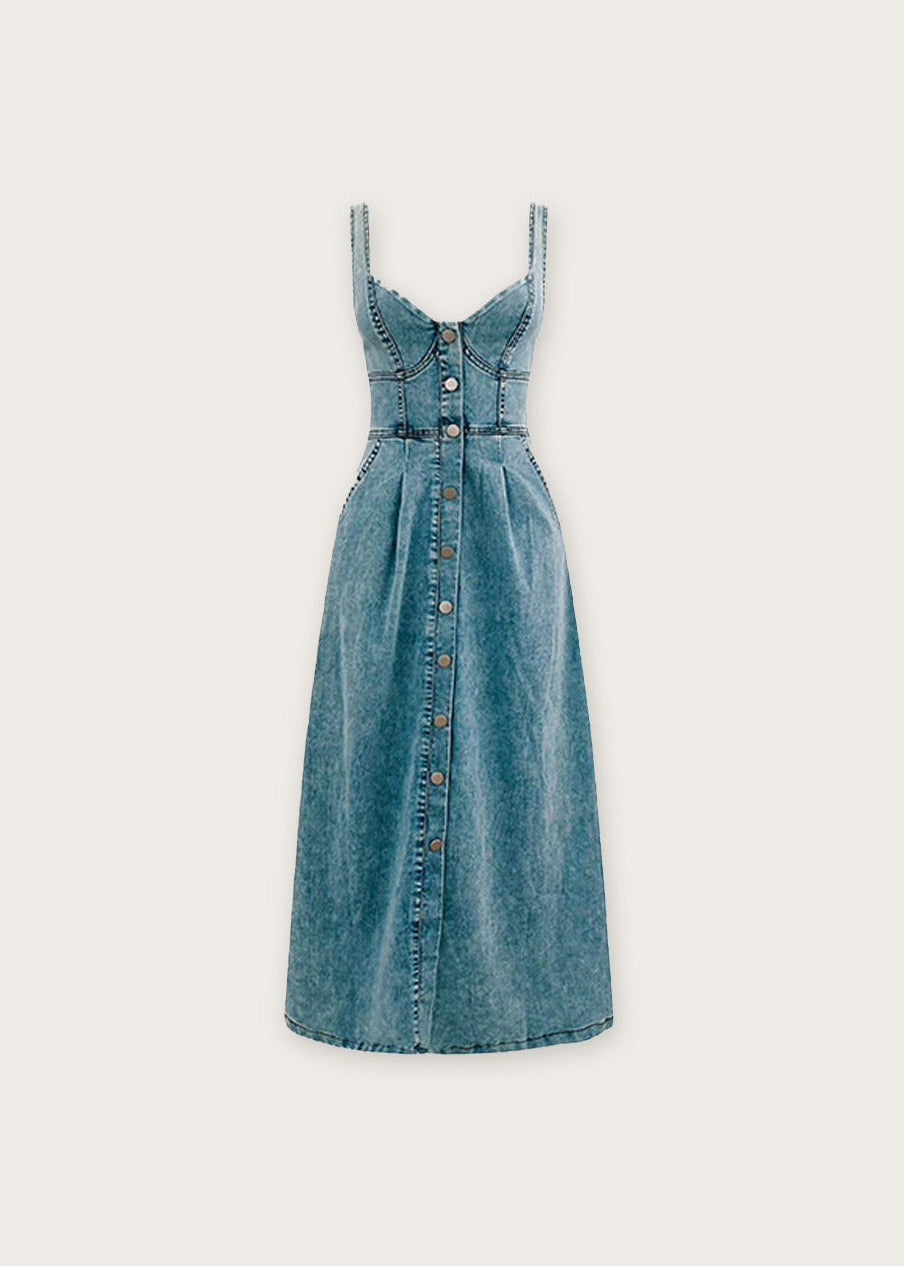 Buckle strap midi dress, Water Blue, flat