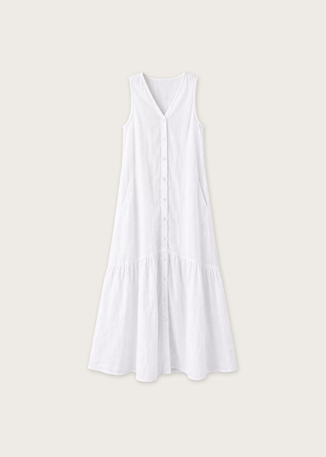 Button front sleeveless midi dress, White, flat