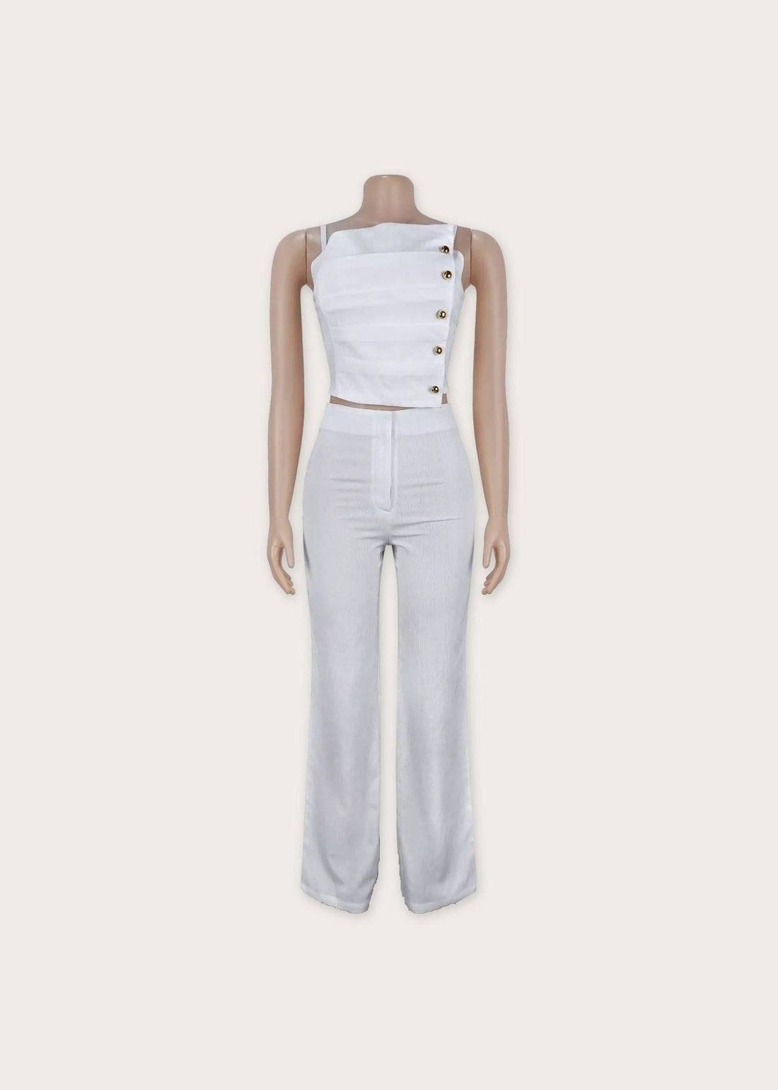 Cami and wide leg pants set, White, front