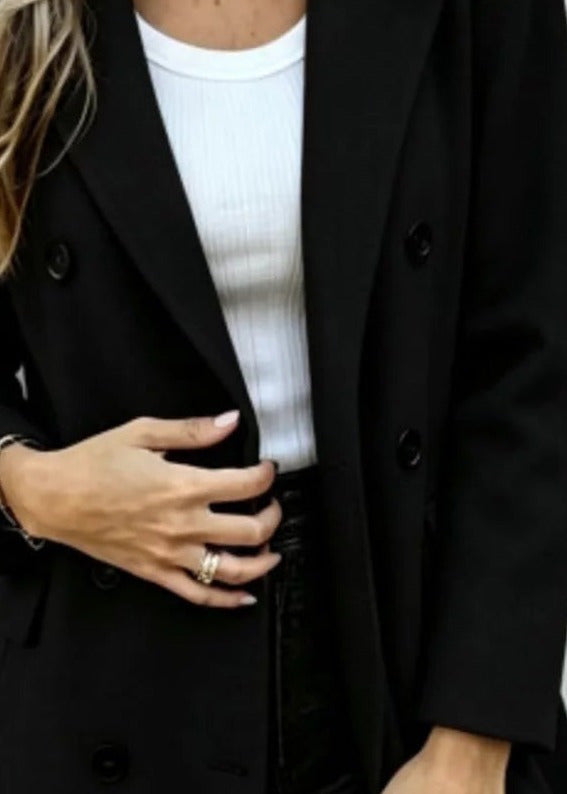 Double breasted coat, Black, button detail