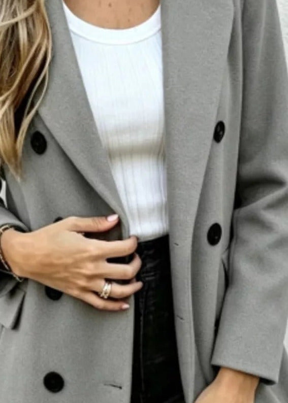 Double breasted coat, Gray, button detail