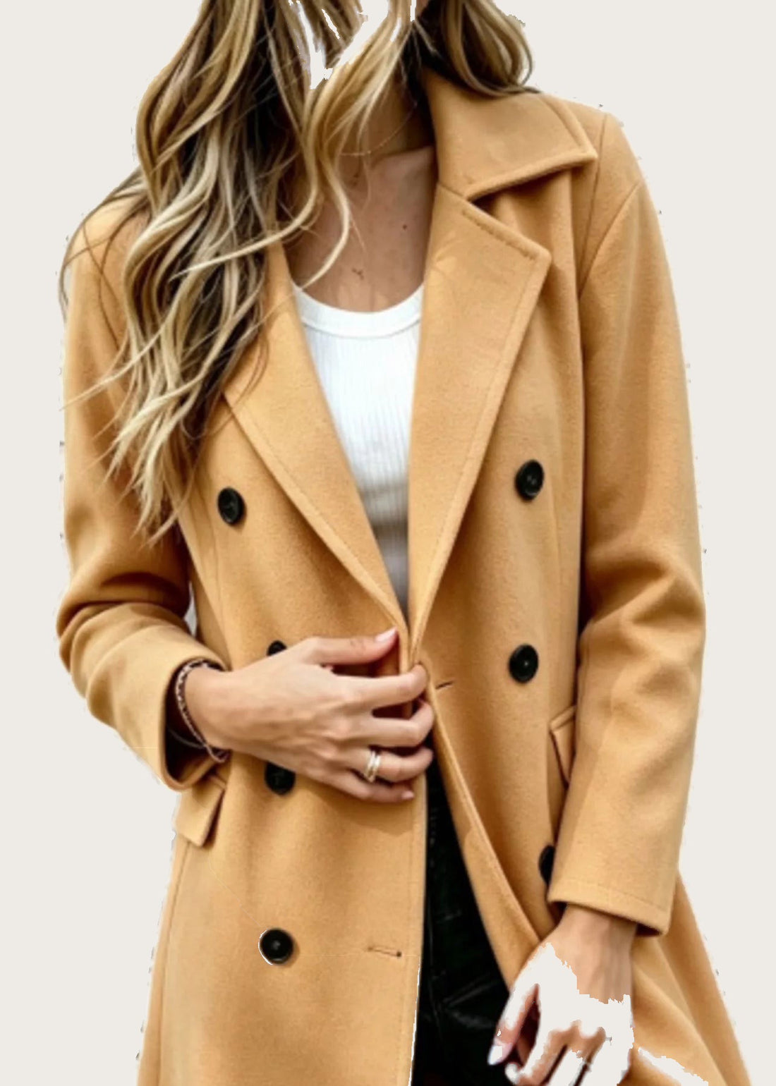 Double breasted coat, Khaki, front
