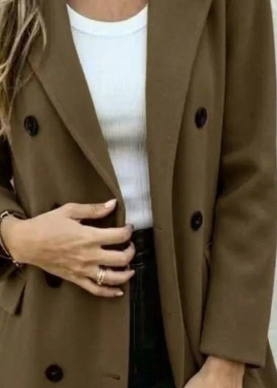 Double breasted coat, Olive, button detail