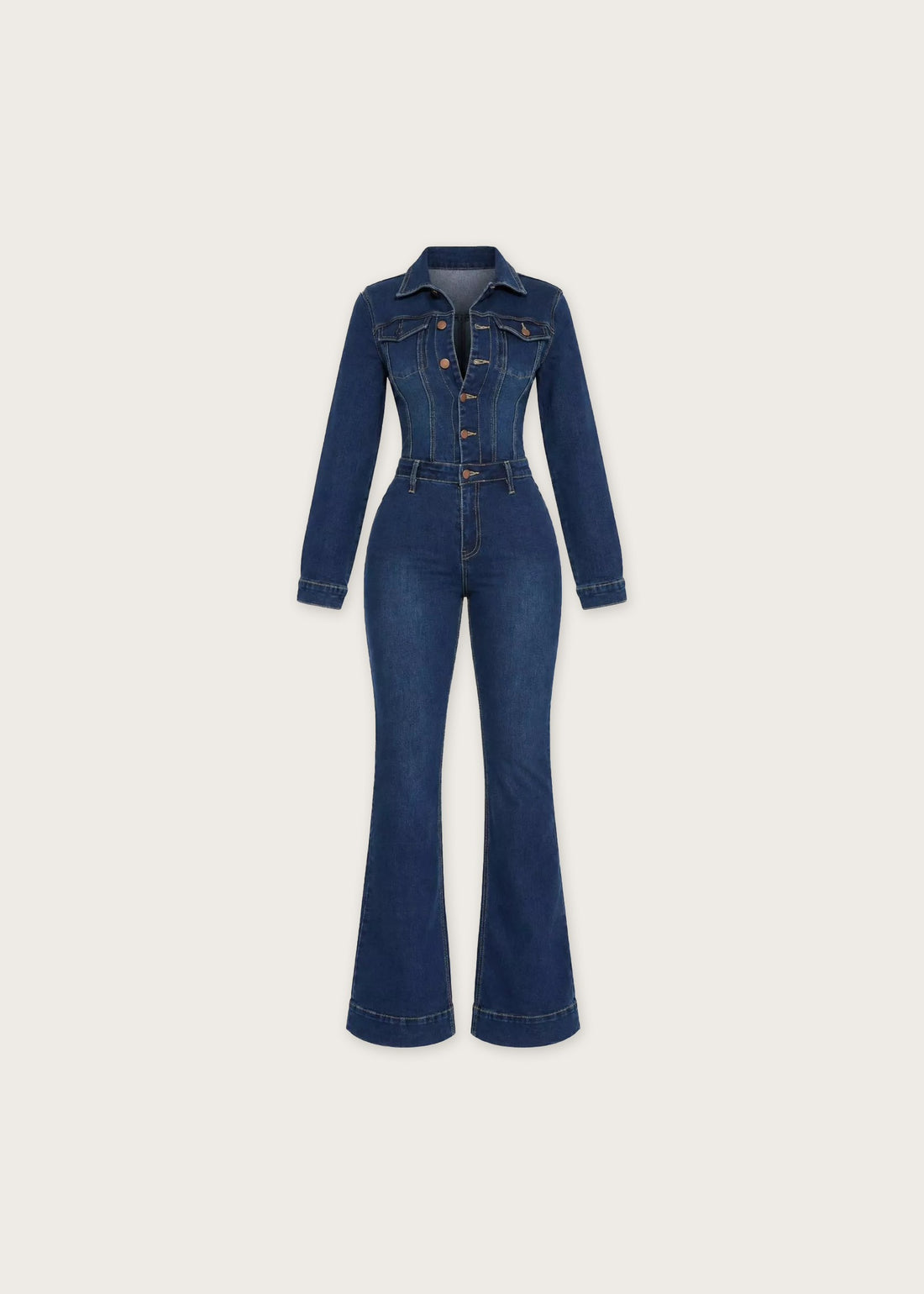 Flared denim jumpsuit, Dark Blue, flat