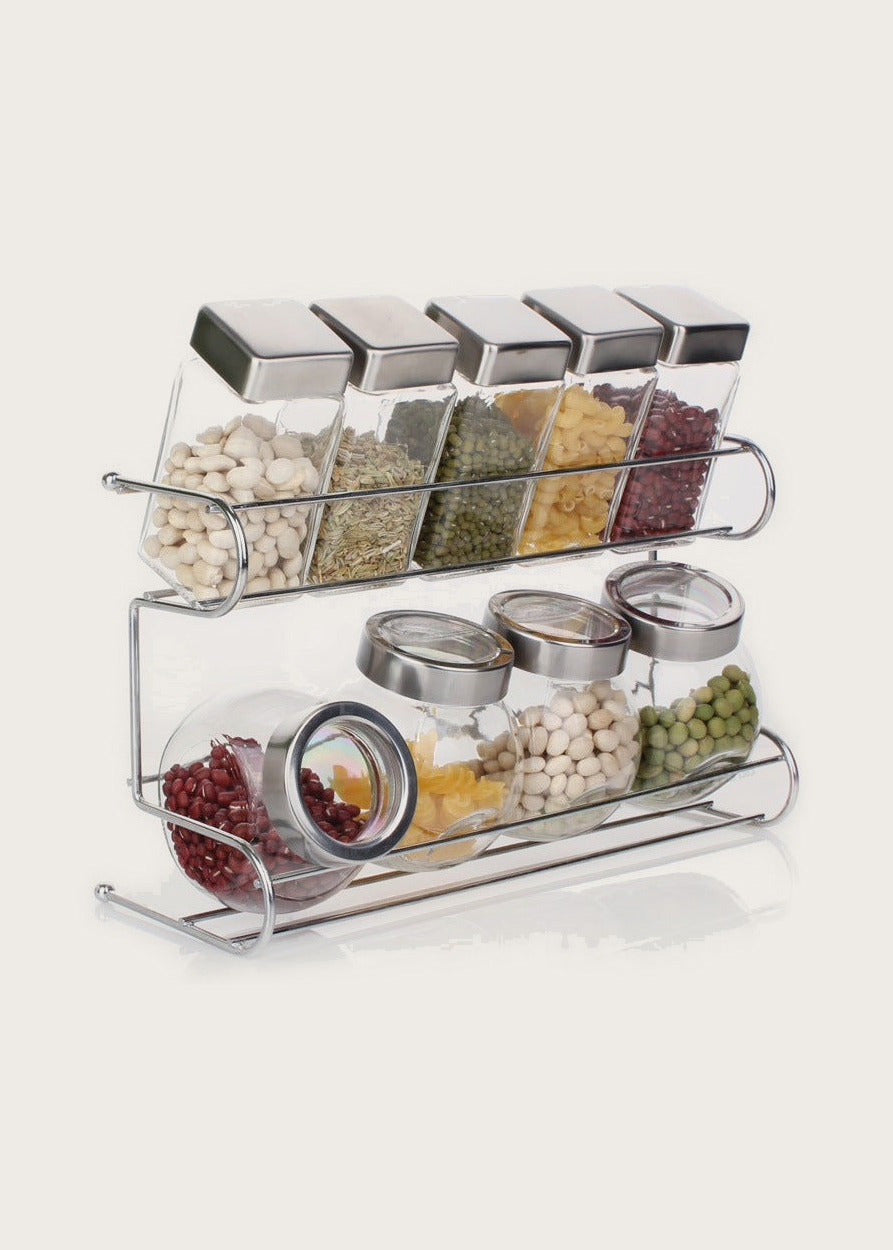 Glass spice jar rack, Clear, front