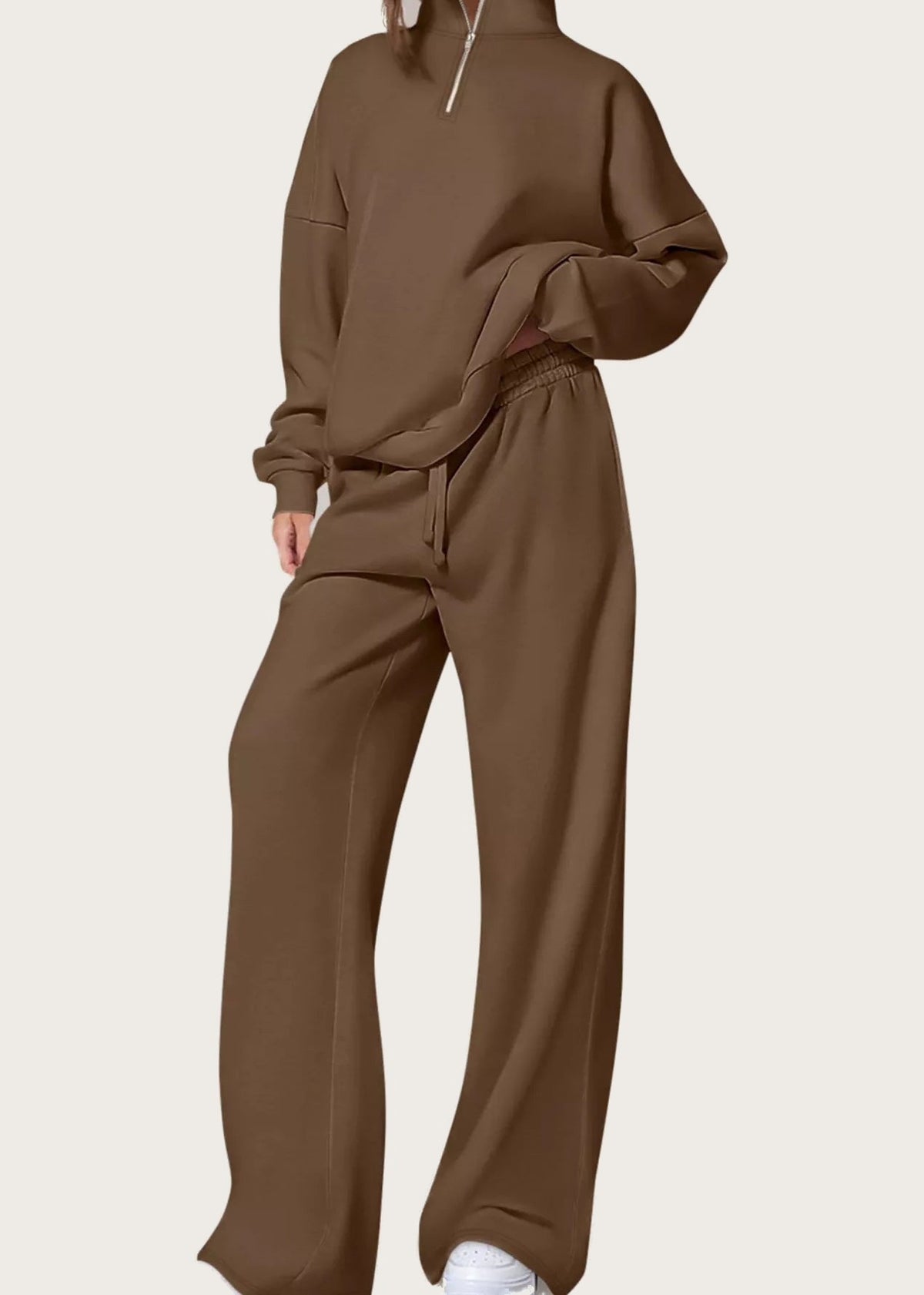 Half zip sweatshirt set, Dark Brown, front