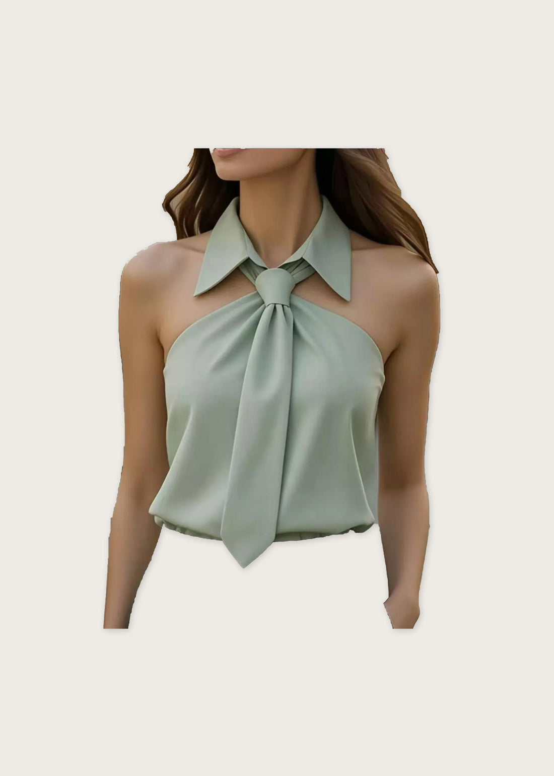 Tie collar halter top, Sage, front