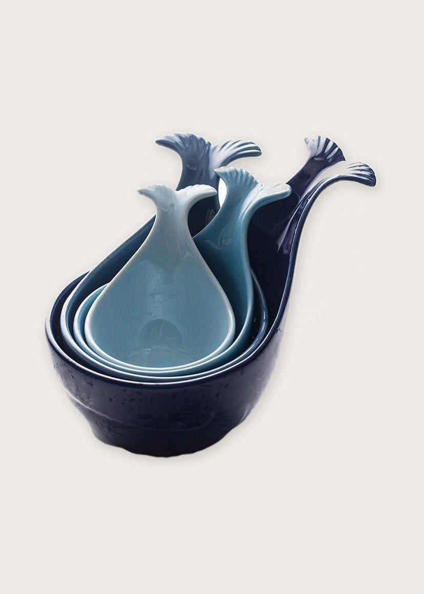 Glazed ceramic dip bowls, Navy and blue, nested set