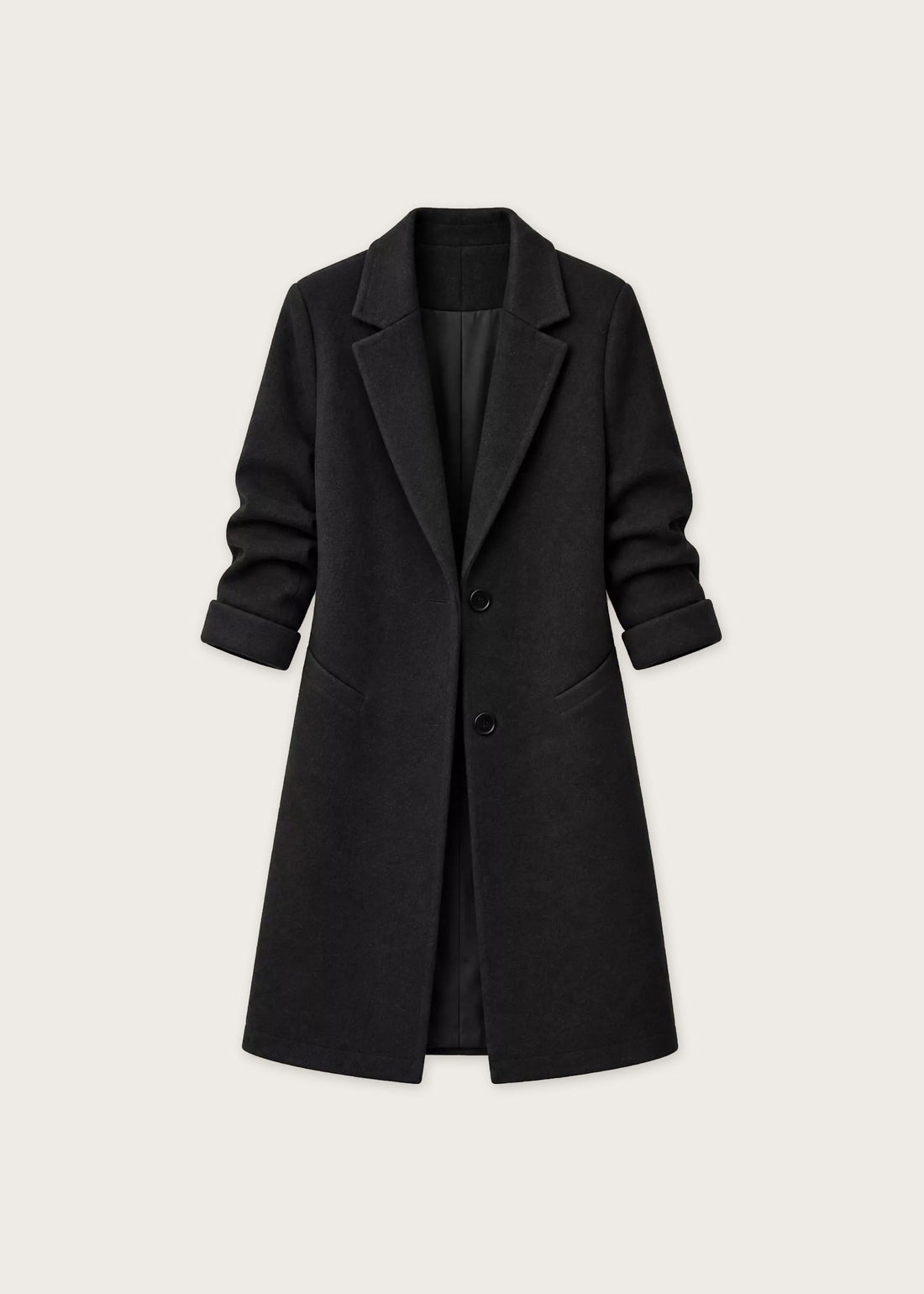 Lapel button coat, Black, flat