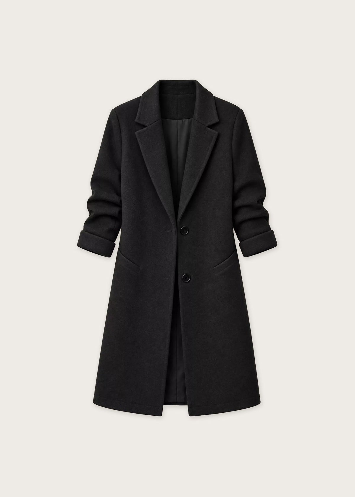 Lapel button coat, Black, flat