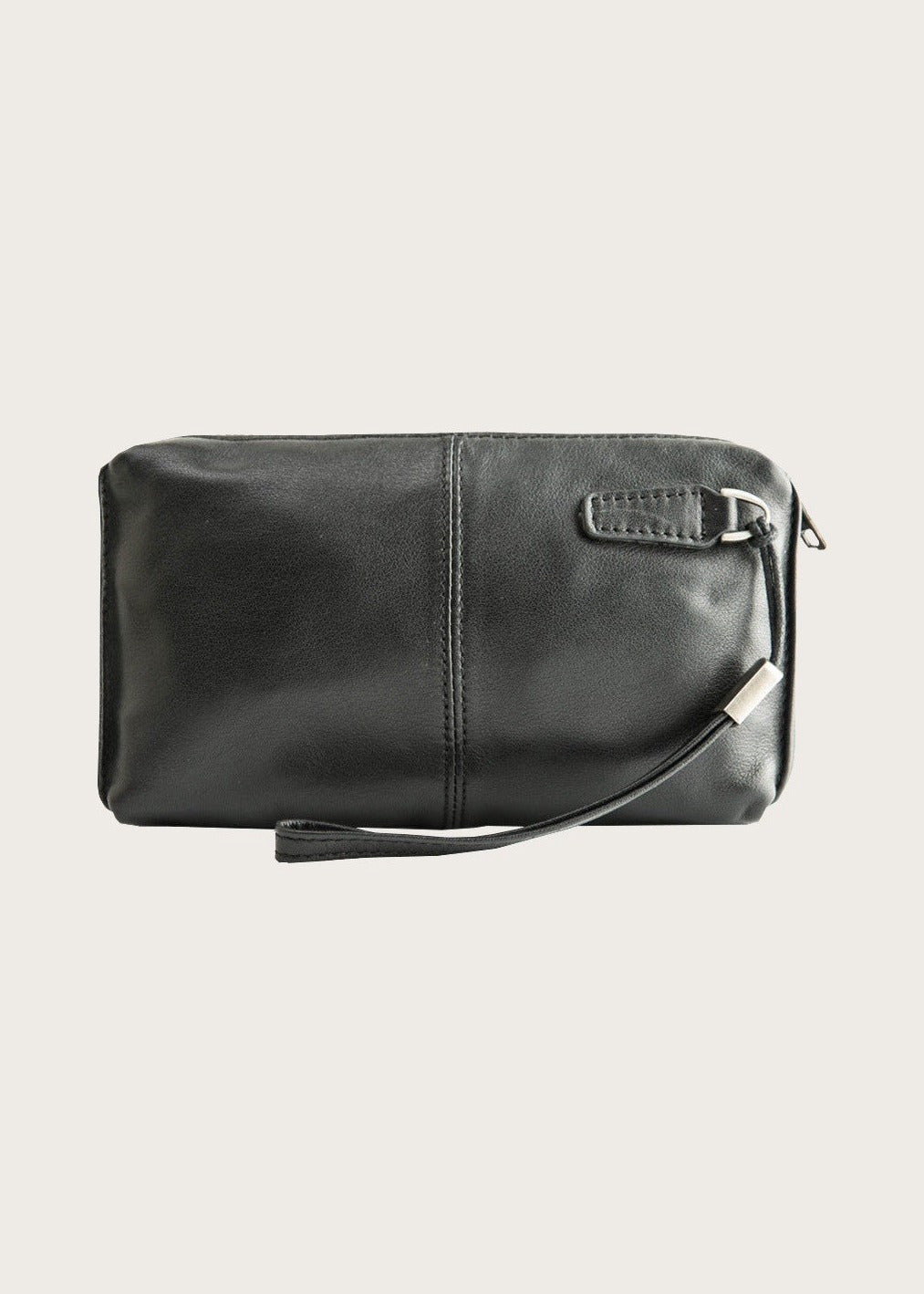 Leather zip travel wallet, Black, front