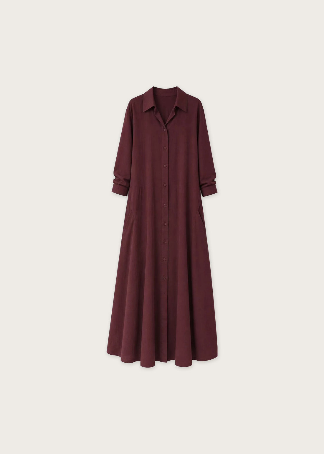 Long sleeve maxi shirt dress, Wine Red, flat