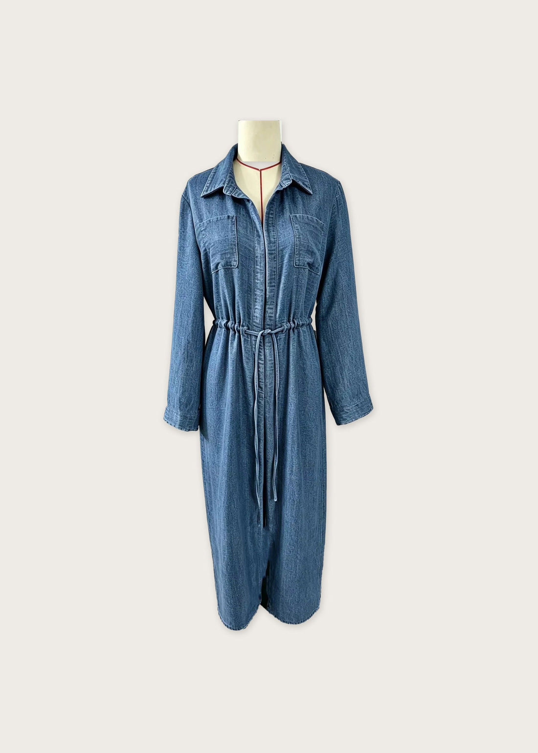Long sleeve shirt dress, Navy, front
