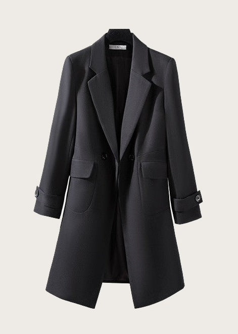 Longline tailored coat, Black, full length on a hanger