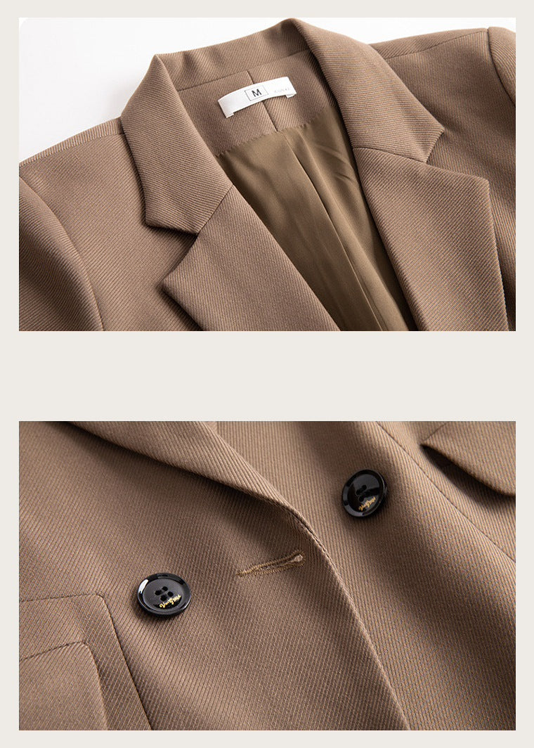 Longline tailored coat, Coffee, collar and button detail