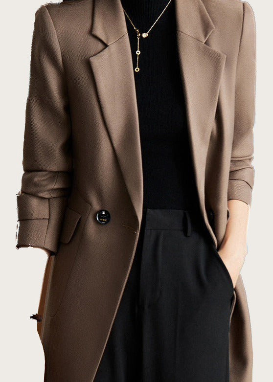 Longline tailored coat, Coffee, front