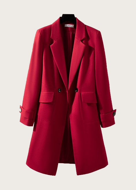 Longline tailored coat, Red, full length on a hanger