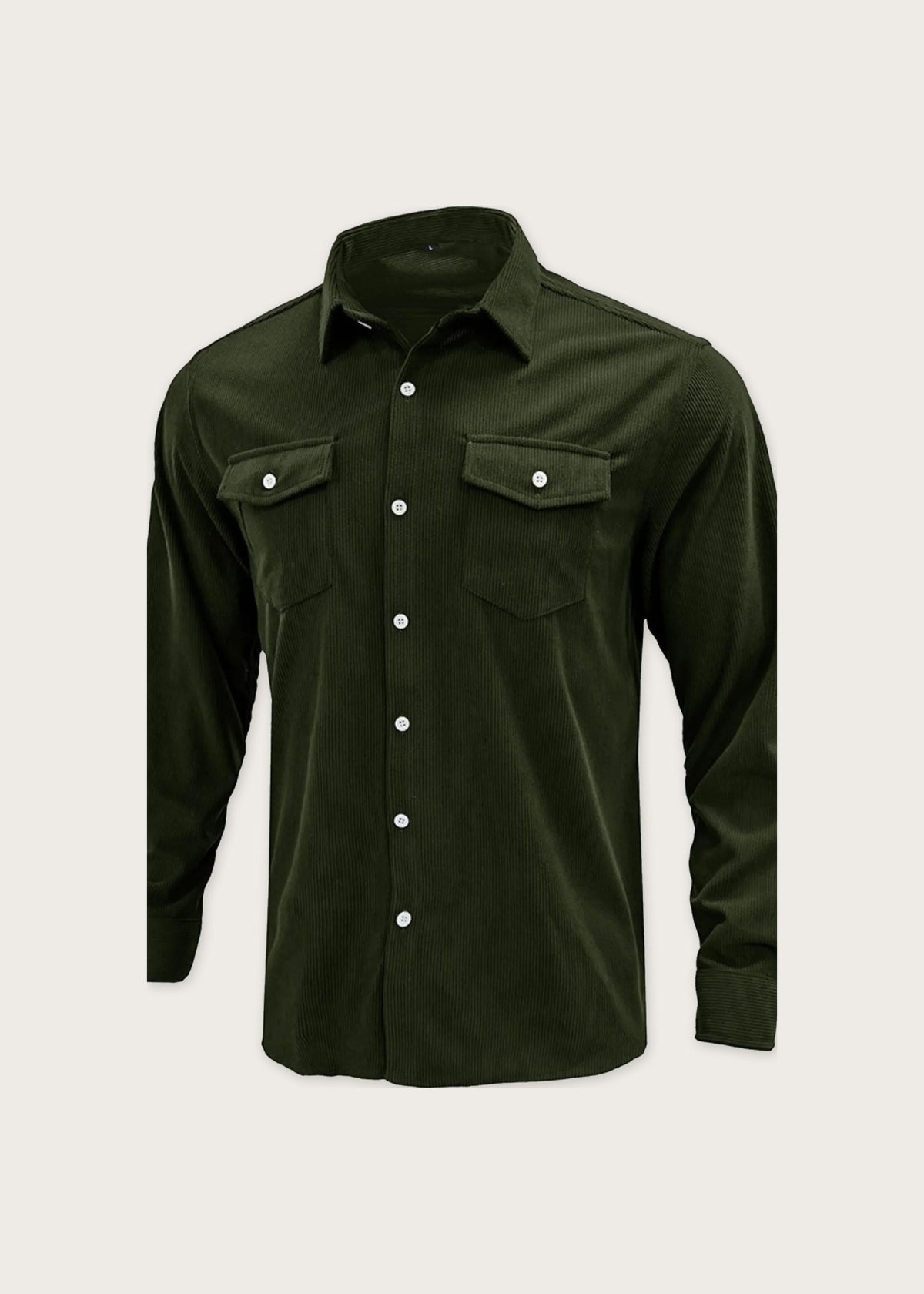 Corduroy overshirt, Army Green, front