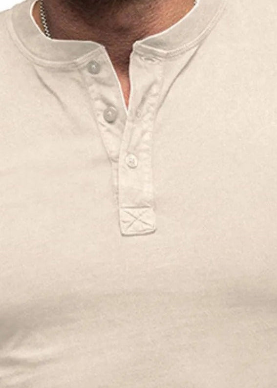 Short sleeve cotton henley, Beige, placket detail