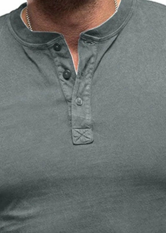 Short sleeve cotton henley, Gray, placket detail