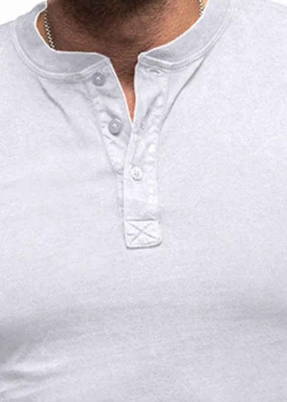 Short sleeve cotton henley, White, placket detail