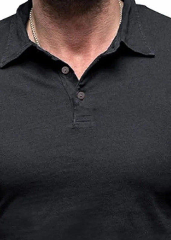 Long sleeve cotton polo, Black, collar detail