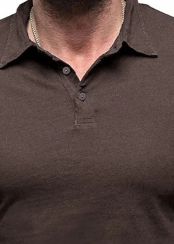 Long sleeve cotton polo, Coffee Brown, collar detail