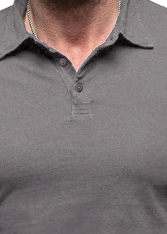 Long sleeve cotton polo, Dark Gray, collar detail