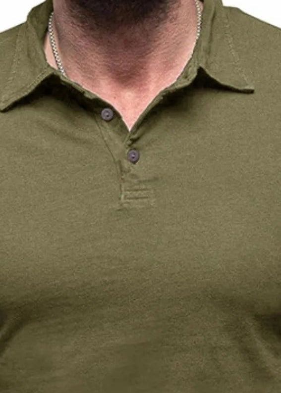 Long sleeve cotton polo, Moss, collar detail