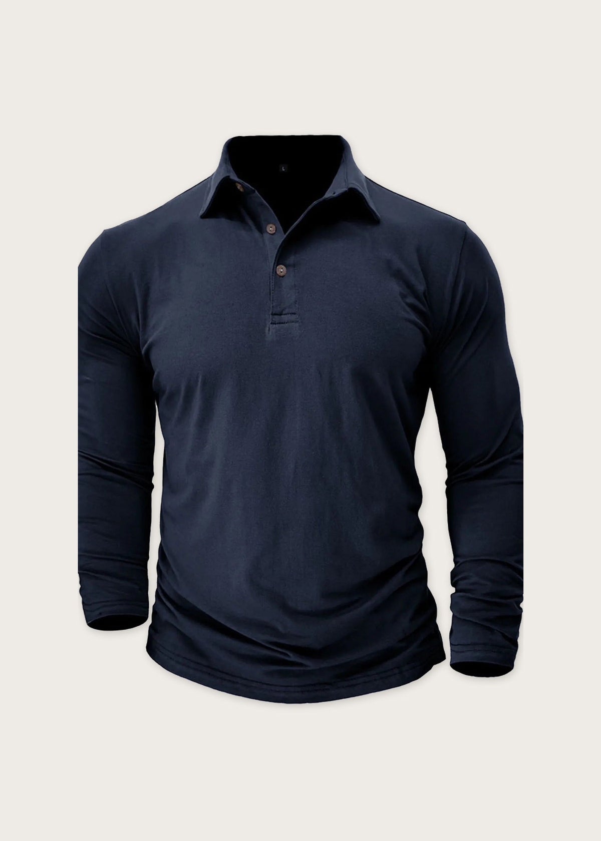Long sleeve cotton polo, Navy, front