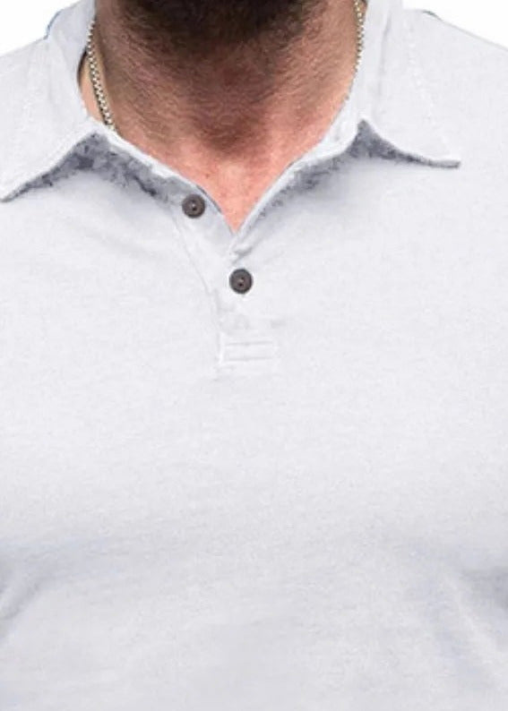 Long sleeve cotton polo, White, collar detail