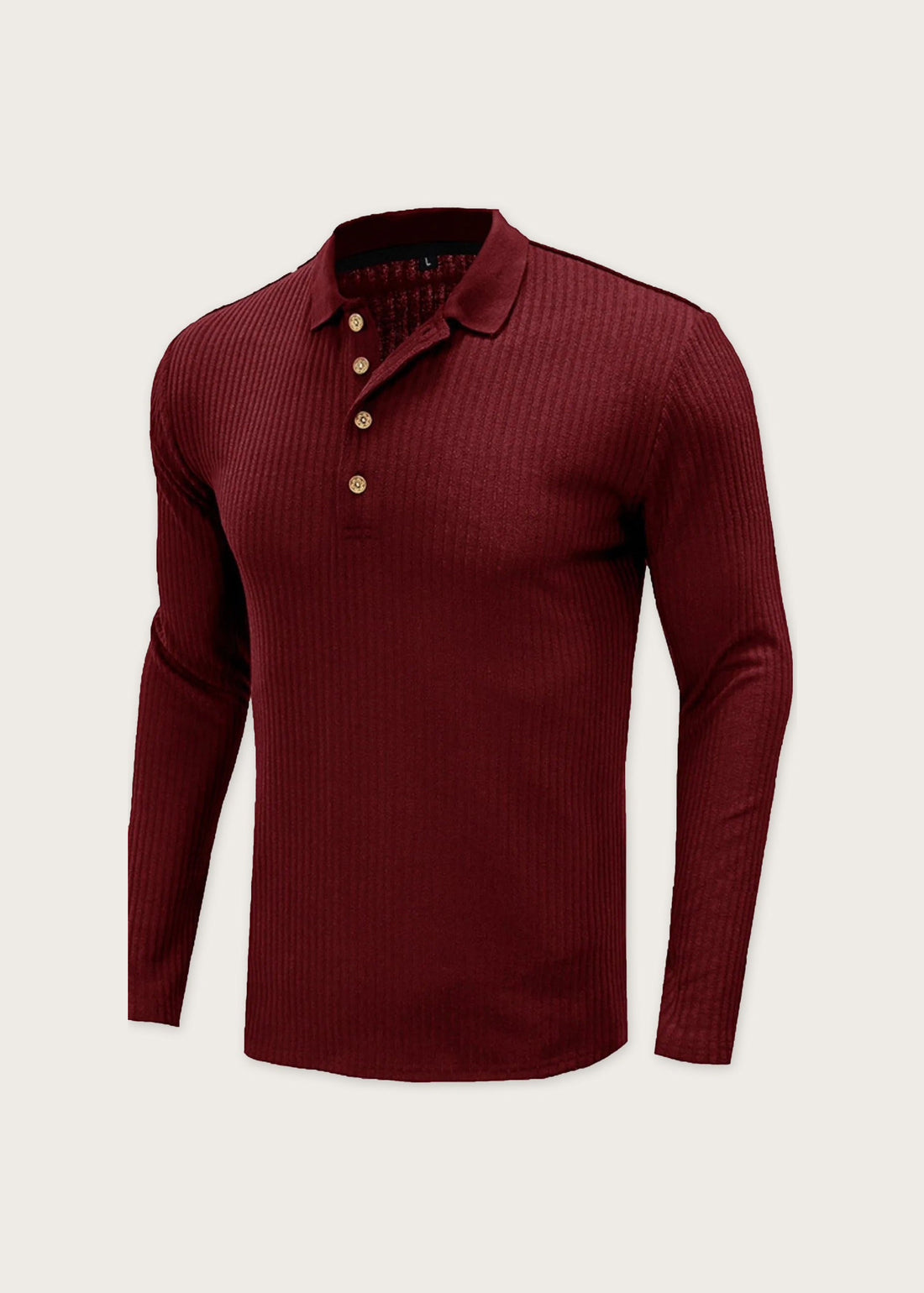 Ribbed knit long sleeve polo, Burgundy, front